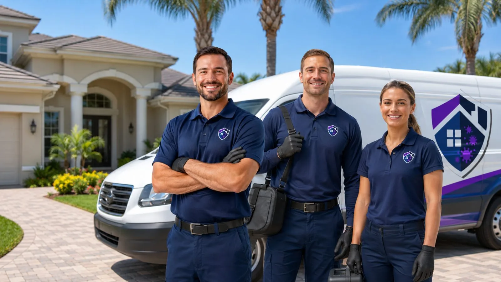 Mold Remediation Jacksonville Florida technician and service van outside a Florida home